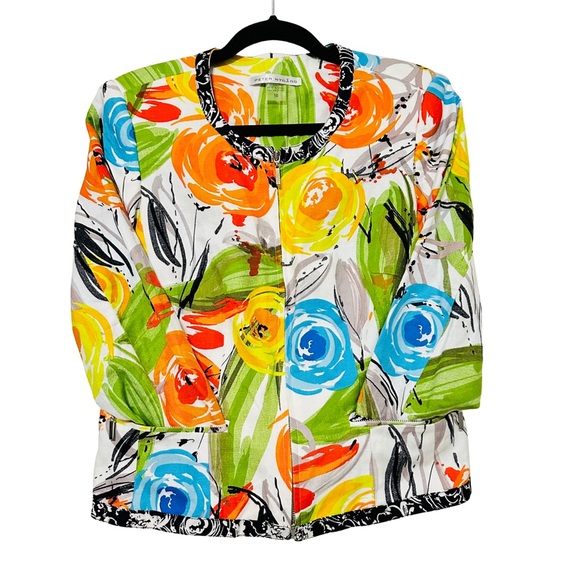 Peter Nygård Floral Zip Front Jacket Multicolor Painterly Print Size 10 - Picture 3 of 12